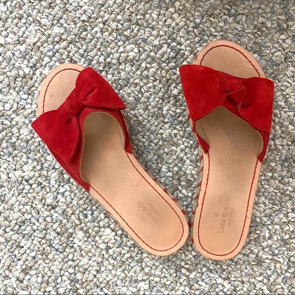 kate spade Shoes - Kate Spade red bow slides espadrilles suede CUTE